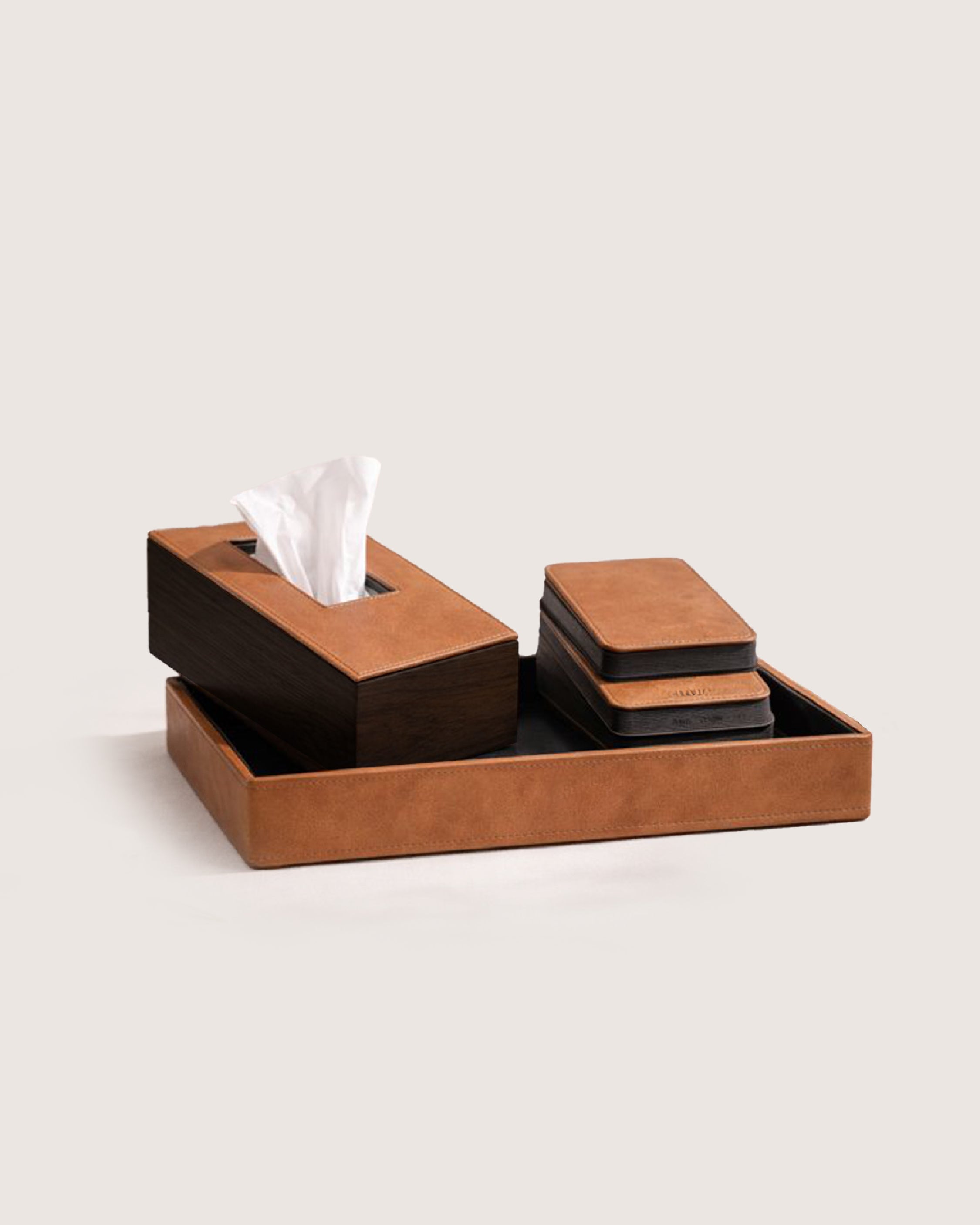URTHEND Oris — Vegan Leather Tray, Tissue Box Holder & Coasters