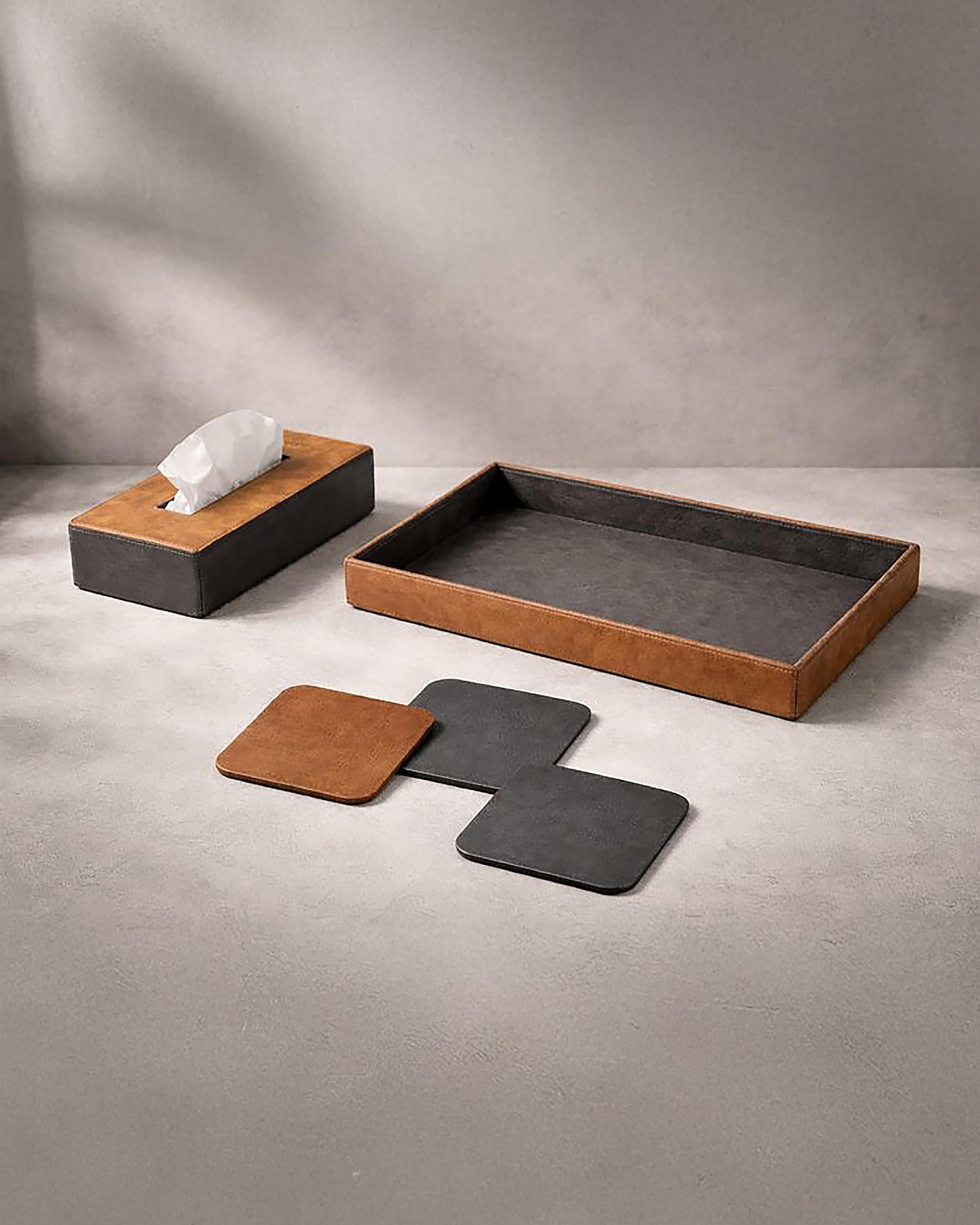 URTHEND Oris — Vegan Leather Tray, Tissue Box Holder & Coasters
